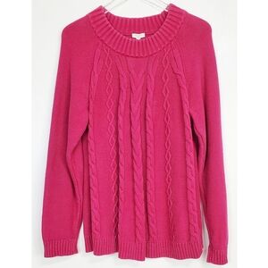 Talbots Xl cable knit pullover sweater pink ribbed crew neck long sleeve winter